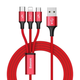 Baseus Rapid 3 az 1-ben USB - micro-USB + Lightning + USB-C 3A 1,2m kábel - piros