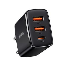 Baseus Compact gyorstöltő, 2xUSB, USB-C, PD, 3A, 30W - fekete
