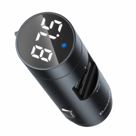 Baseus Bluetooth FM Transmitter Energy Column MP3 és autós töltő PPS QC 2xUSB 3,1A - szürke