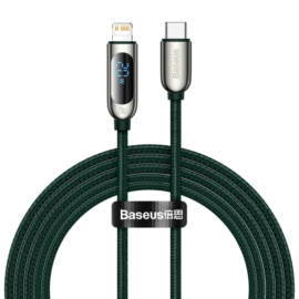 Baseus Display Fast Charging USB-C - Lightning PD 20W 2m kábel kijelzővel - zöld