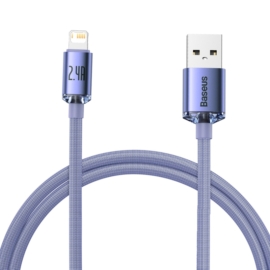 Baseus Crystal USB - Lightning 2,4A 1,2m kábel - lila