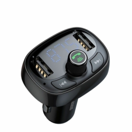 Baseus Bluetooth FM Transmitter T-Type Micro-SD 3,4A autós szivargyújtó töltő fekete