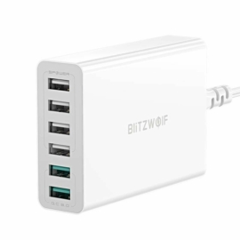 Blitzwolf BW-S15 6xUSB fali hálózati töltő, QC 3.0, 60W - fehér