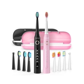 FairyWill D7 Dual Pack szónikus elektromos fogkefe 2db-os szett, 2x5db fejjel és 2db tokkal - fekete és rózsaszín