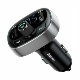 Baseus autós töltő, Bluetooth FM Transzmitter T-Typed MP3 USB microSD 3.4A ezüst-fekete