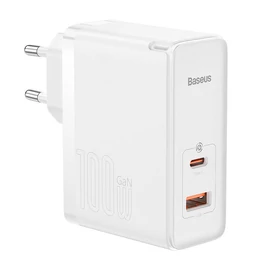 Baseus GaN5 Pro 100W USB-C + USB hálózati töltő + 1m kábel - fehér