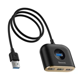 Baseus Square Round 4 az 1-ben USB 3.0 HUB - 1xUSB 3.0 + 3xUSB2.0 1m - fekete