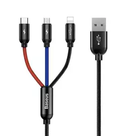 Baseus 3 az 1-ben USB - USB-C + Lightning + micro-USB kábel 3,5A 0,3m - fekete