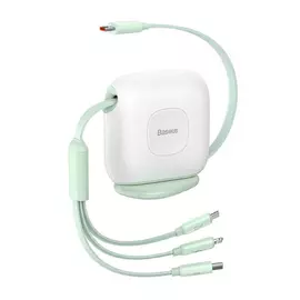 Baseus Traction USB-C - micro-USB + Lightning + USB-C 100W 1,7m feltekerhető lapos kábel - zöld-fehér