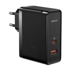 Baseus GaN USB-C + USB 100W hálózati töltő + 1m kábel - fekete