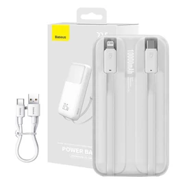 Baseus Comet 10000mAh 22,5W USB + USB+C + beépített USB-C + Lightning kábel Power Bank - fehér