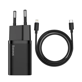 Baseus Super Si 1C 20W hálózati gyorstöltő + 1m USB-C - Lightning kábel - fekete