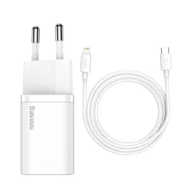 Baseus Super Si 1C 20W hálózati gyorstöltő + 1m USB-C - Lightning kábel - fehér