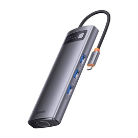 Baseus Metal Gleam 8 az 1-ben USB-C - 3xUSB 3.0 + HDMI + USB-C PD + microSD/SD + VGA HUB