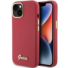 Guess Silicone Script Metal Logo & Frame tok - Apple iPhone 15 - piros