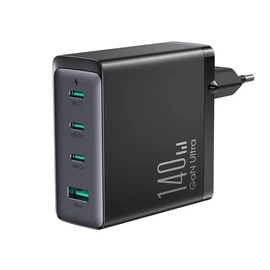 Joyroom JR-TCG05EU GaN Ultra 140W 3xUSB-C + USB hálózati töltő + USB-C - USB-C 1,2m kábel - fekete