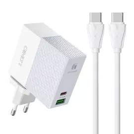 LDNIO A2620C USB + USB-C 65W hálózati gyorstöltő + USB-C kábel - fehér