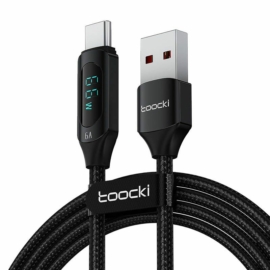 Toocki USB - USB-C 1m 66W szőtt kábel kijelzővel - fekete
