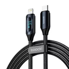 Toocki USB C - Lightning 1m 36W kábel kijelzővel - fekete