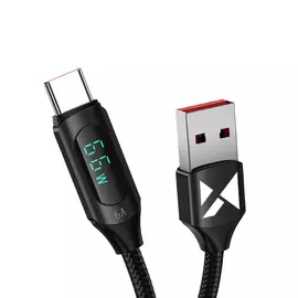 Wozinsky WUACC1 USB - USB-C 66W 6A 1m kábel kijelzővel gyorstöltéshez - fekete