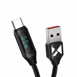 Wozinsky WUACC1 USB - USB-C 66W 6A 1m kábel kijelzővel gyorstöltéshez - fekete
