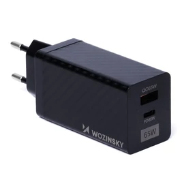 Wozinsky 65W GaN USB + USB-C QC 3.0 PD hálózati gyorstöltő - fekete