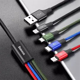 Baseus Fast Series 4 az 1-ben USB - 2xLightning + USB Type-C + Micro-USB 3,5A 1,2m kábel - fekete