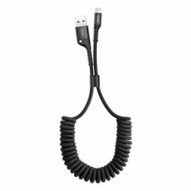 Baseus Fish Eye Spring USB - Lightning 2A 1m spirál kábel törésgátlóval - fekete