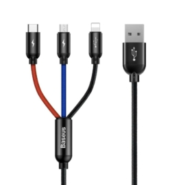 Baseus Three Primary Colors Micro-USB + USB Type-C + Lightning 3,5A 1,2m kábel fekete