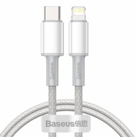 Baseus High Density USB-C - Lightning sodrott szövet PD 20W 5A kábel 1m - fehér