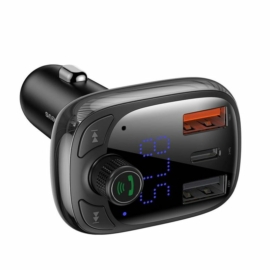 Baseus Bluetooth FM Transmitter T-typed Smart Quick Charger 36W autós szivargyújtó töltő - fekete
