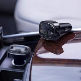 Baseus Bluetooth FM Transmitter T-Type 2xUSB Micro-SD autós szivargyújtó töltő fekete