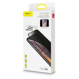 Baseus iPhone 11 Pro Max Full-screen Anti Spy lekerekített T-Glass kijelzővédő fekete kerettel