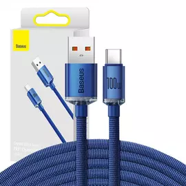 Baseus Crystal Shine USB - USB-C 5A 2m sodrott kábel - kék
