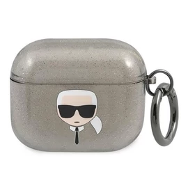 Karl Lagerfeld AirPods 3 Glitter Karl`s Head tok - áttetsző szürke