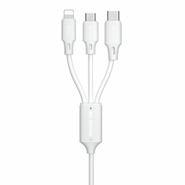 WK Design 3az1-ben USB - micro-USB + USB Type-C + Lightning kábel 2A 115cm - fehér