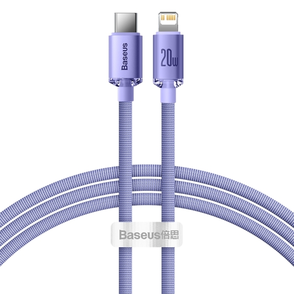 Baseus Crystal USB-C - Lightning 20W PD 1,2m kábel - lila