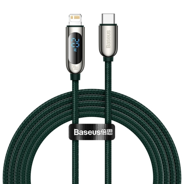Baseus Display Fast Charging USB-C - Lightning PD 20W 1m kábel kijelzővel - zöld