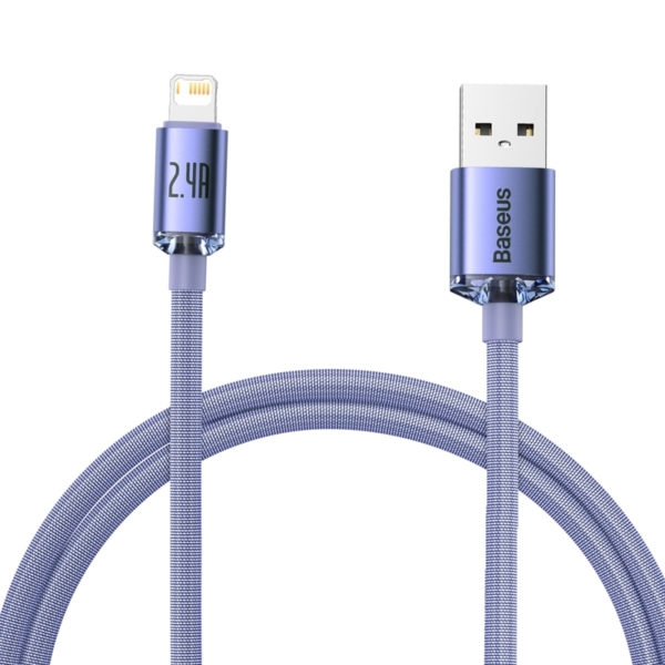 Baseus Crystal USB - Lightning 2,4A 2m kábel - lila