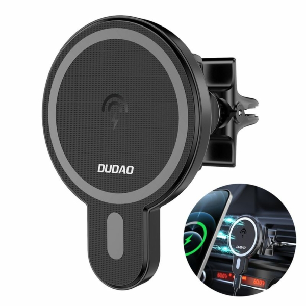Dudao F13 mágneses autós telefon tartó szellőzőnyílásba 15W vezeték nélküli töltéssel MagSafe kompatibilis - fekete