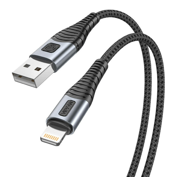 Vipfan X10 USB - Lightning 3A 1,2m fonott kábel - fekete