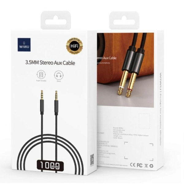 WiWU YP01 3,5mm jack - 3,5mm jack audio kábel 1m - fekete