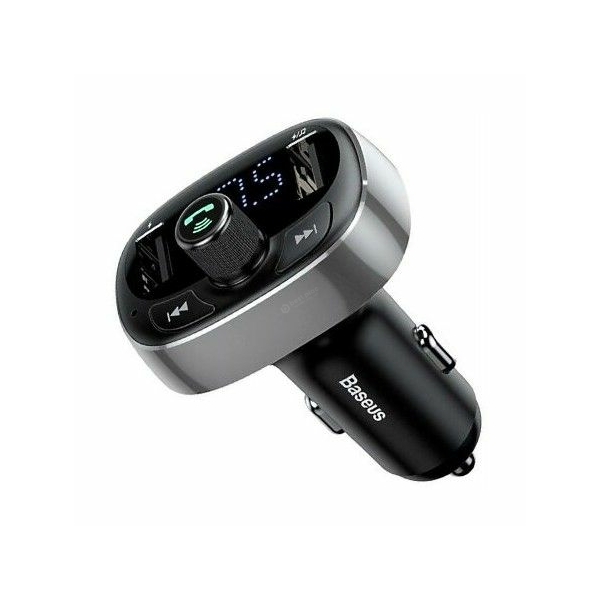 Baseus autós töltő, Bluetooth FM Transzmitter T-Typed MP3 USB TF microSD 3.4A ezüst-fekete