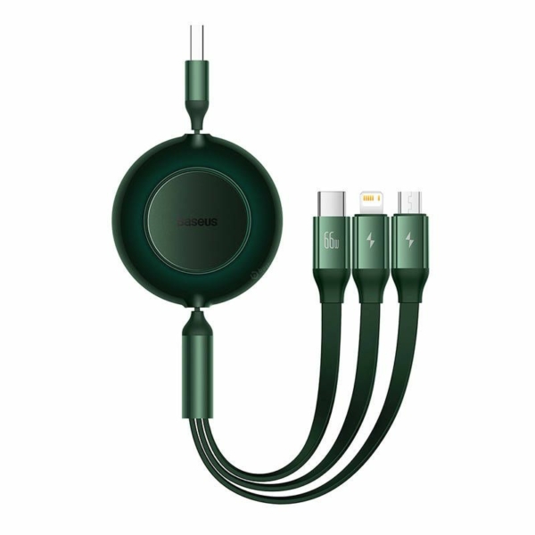 Baseus Bright Mirror 3 3 az 1-ben USB-C - micro-USB + Lightning + USB-C 66W 2A 1,1 m feltekerhető lapos kábel - zöld