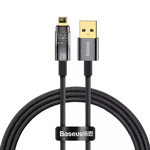 Baseus Explorer Auto Power-Off USB - Lightning 2,4A 1m kábel - fekete