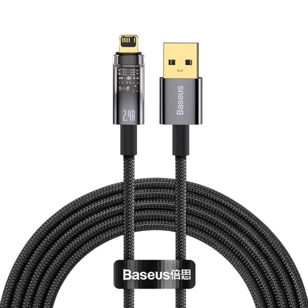 Baseus Explorer Auto Power-Off USB - Lightning 2,4A 2m kábel - fekete