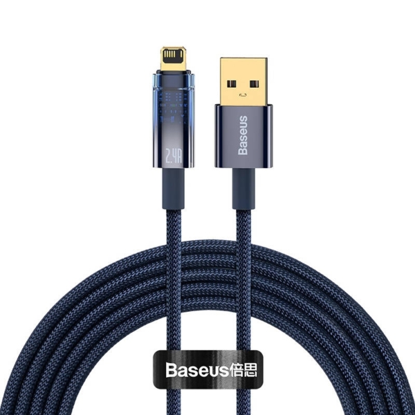 Baseus Explorer Auto Power-Off USB - Lightning 2,4A 2m kábel - sötétkék