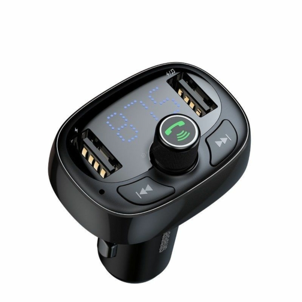 Baseus Charger Bluetooth Fm Transmitter T-Typed MP3 USB microSD 3.4A fekete