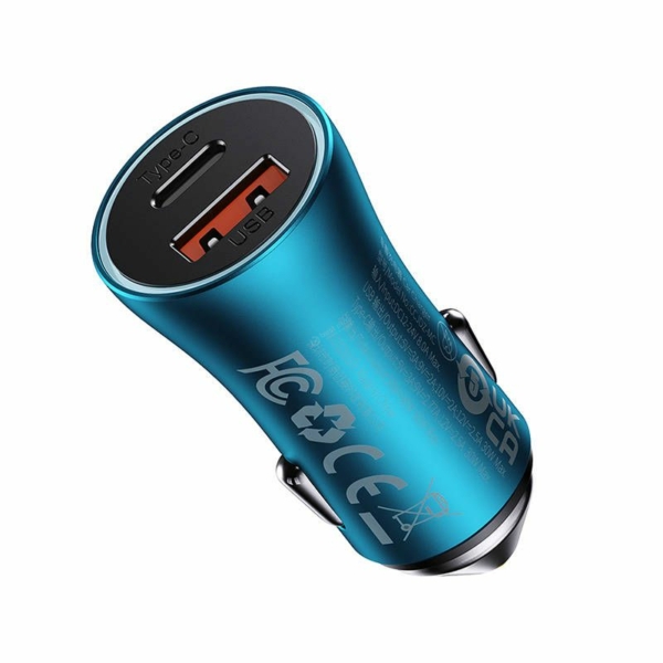Baseus Golden Contactor Max 60W USB+USB-C autós szivargyújtó töltő - kék