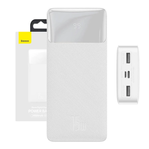 Baseus Bipow 20000mAh 15W 2xUSB + USB-C Power Bank - fehér